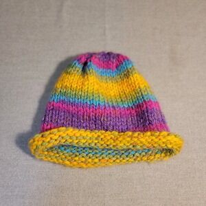 Handmade Knit Beanie Unisex One Size Multicolor Excellent Rainbow Striped Hat